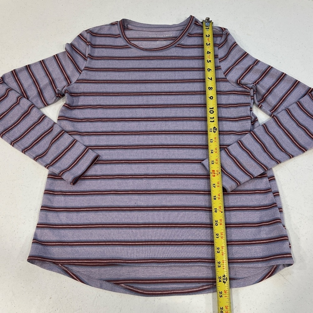 American eagle long sleeve soft knit sweater shirt Purple Maroon stripe sz Small - Picture 2 of 6